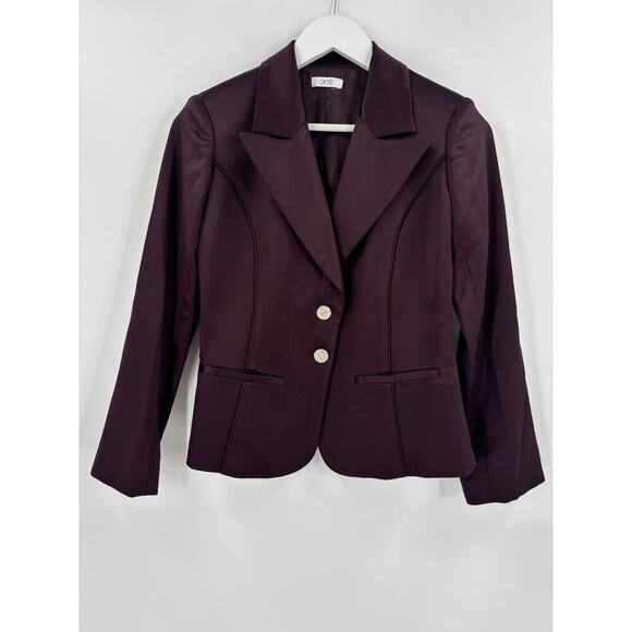 Cache Vintage Blazer Womens Small Burgundy Purple Satin Rhinestone Jacket Button - Picture 1 of 16